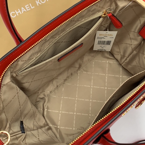 Michael Kors Large Top Zip Satchel Leather & Double Zip Wristlet Leather Flame - Picture 14 of 16